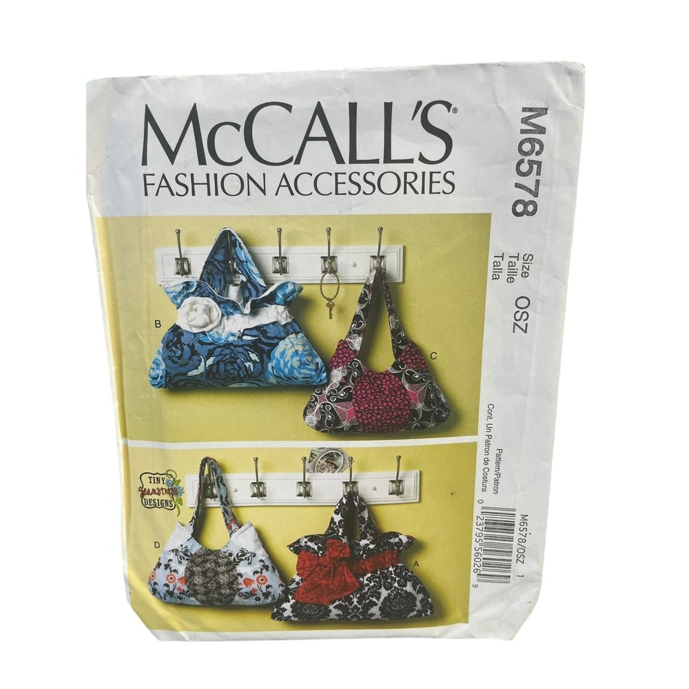 McCall's Sewing Pattern Unisex OSZ White Bag Handbag M6578 Uncut DIY Tote Hobo